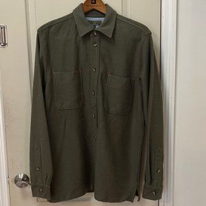 J L Powell Men's XL 100% Cotton Textured Long Sleeve Button Down Shirt. Olive